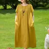 Novo Vestido de Algodão e Seda para Mulheres no Verão, Estilo Mãe Jovem, Estilo Étnico de Luxo, Saia Longa com Barra Larga, Vestido de Praia para Férias