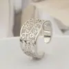 Anel Floral Vazado Feminino Simples de Alta Qualidade Anel de Dedo Flor Nova Estilo Étnico Chinês Anel Aberto Ajustável