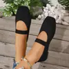 Transfronterizo punto tamaño grande~Zapatos Mary Jane de punta cuadrada a bloques de color tejidos para mujer, disponibles en colores retro suaves, zapatos sencillos para todas las estaciones
