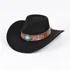Sombrero de Vaquero Occidental con Patrón Bordado Sombrero Jazz de Ante Sintético Otoño e Invierno Sombrero de Vaquero Occidental Retro Americano Protección Solar