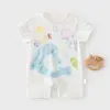 Macacão de Bebê Verão Estilo Fino Romper de Manga Curta para Meninos Roupas de Recém-nascido Algodão Spandex Macio Ilustrado Macacão de Engatinhar Classe A