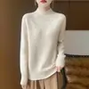 Suéter de punto raglán para mujer, nuevo estilo de lujo ligero para otoño e invierno, 100% lana, de cuello semi-alto, suelto y adelgazante, camisa base de punto