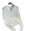 Suéter Feminino Vintage Estilo Old Money com Gola Henley em Tricô Trançado, Manga Longa, 26 Outono, Novo Modelo H082807