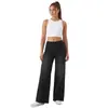 Jeans de Cintura Alta de Pierna Ancha con Dobladillo de Orejas de Gato, Mezclilla Lavada, Cintura Elástica, Pantalones Rectos Fluidos, Pantalones de Mezclilla de Corte Holgado para Mujer