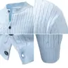 Cardigan de Punto Trenzado con Cuello Alto para Hombre Otoño/Invierno 2026 Color Sólido Manga Larga Botones Suéter Ropa Exterior Casual Chaqueta Multicolor