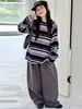 Camiseta de Manga Larga para Niñas Medianas y Grandes de Otoño Nueva Ropa Infantil Camiseta Rayada para Niñas Top Capa Base Holgada Elegante