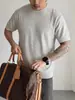 Camiseta de Manga Corta Lyocell Tencel para Hombre con Diseño Texturizado, Corte Holgado Casual, Camiseta de Punto Cuello Redondo, Capa Base