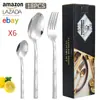 Cuchillo para Bistec, Tenedor, Cuchara, Cuchara de Postre de Acero Inoxidable con Mango en Forma de Diamante, Estilo Lujo Ligero, Juego de Cubiertos Occidentales de 18/24 Piezas