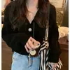Suéter Jacket Corto Estilo Perezoso Reductor de Edad para Mujer Estilo Coreano Holgado de Un Botón Lindo Cardigan Tejido en Capas Otoño
