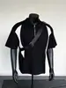Camisa Polo de Peso Pesado con Parches en Blanco y Negro y Media Cremallera para Hombre, Marca de Verano de Moda, Cuello Campana, Manga Corta, Corte Holgado, Diseño con Colores Contrastantes