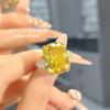 Anillo de Zirconia en Polvo Corte Raydean Lujoso Super Flash Almohada Larga para Mujer Simple Elegante Cuadrado Diamante Amarillo Anillo Abierto para Mujer