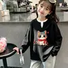 Blusa informal holgada de punto gofrado de manga larga para primavera y otoño, estilo dos piezas falsas, para niñas