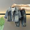 7057 meninos Conjunto jeans primavera e outono 2025 novo infantil coreano legal bonito rua estilosa três peças roupas de bebê