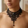Bestseller transfronteiriço estilo gótico gargantilha de renda preta, moda sexy europeia e americana pulseira de flor de rosa rubi brilhante para mulheres