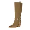 Deseo modelo de comercio exterior 2026 otoño e invierno botas de mujer de tacón alto gruesas talla 40-43 punta fina caña alta tachonadas botas vaqueras para mujer
