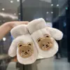 Manoplas Gruesas de Felpa de Invierno para Niños con Diseño de Oso de Dibujos Animados, Cálidas y Lindas, Adecuadas para Niños y Niñas, con Correa para el Cuello
