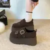 Mocasines de Cuero Genuino Talla Pequeña Suela Gruesa Hebilla Aumentadora de Altura Zapatos Individuales para Mujer Otoño 2026 Nuevos Zapatos Birkenstock Zapatos de Conducir