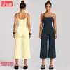 Conjunto de yoga transfronteiriço com linda regata esportiva nas costas, conjunto de calça cropped de perna larga de cintura alta de secagem rápida para corrida e fitness para mulheres