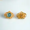 Acessórios com Incrustação de Jade Azul Natural Água Filigrana Oca Ruyi DIY com Furo Passante Contas Acessórios com Microincrustação de Jade Prontos