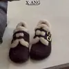 Couro Genuíno Lã Cobertura Total Birkenstock Sapatos Femininos Inverno Impermeável Plus Veludo Quente Pequenos Sapatos de Couro Mocassins Sapatos de Algodão Femininos