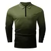 Nova Camisa Polo Casual Masculina de Outono 2023, Comércio Exterior, Estampa 3D, Cor Sólida, Zíper, Manga Longa