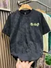 Camisa Retro Americana de Manga Corta para Hombre Verano 2025 Estilo Nuevo Bordado Etiqueta Pequeña Simple Versátil Holgada Cuello Redondo Media Manga