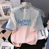Camiseta Infantil de Manga Corta Degradada, Top Estampado de Moda de Verano para Niños, Ropa Moderna Suelta y Versátil Estilo Coreano para Niños Mayores