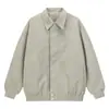 Jaqueta Retro Vintage Japonesa Cor Vinho Maillard para Homens, Outono Caimento Solto, Gola Lapela Jaqueta Biker, Roupa Exterior de Cor Sólida