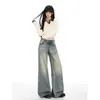 Calça larga estilo retrô americano desgastada para mulheres, tendência outono e inverno 2026, nova, versátil, afunilada e emagrecedora