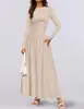 Vestido de Tricô de Manga Longa Slim-Fit com Gola Redonda e Bolso Plissado, Venda Quente na Amazon, Roupas Femininas Transfronteiriças para Comércio Exterior Europeu e Americano 2025