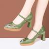 Zapatos individuales de boca baja estilo chino nuevo estilo nacional vintage de tacón grueso zapatos cheongsam con cuero genuino pies no cansados zapatos de falda cara de caballo