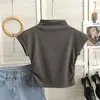 Camiseta Popular de Internet Estilo Puro Deseo Cuello Medio Manga Corta para Mujer Verano 2024 Nuevo Estilo Americano Retro Versátil que Reduce la Edad Top Estilo Occidental