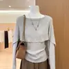 Suéter de punto liso color avena, manga murciélago, estilo minimalista francés para mujer, nueva colección otoño 2026, top moderno y versátil