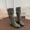 Botas Longas de Cano Alto Redondas 2026 Novo Design Outono e Inverno Nicho para Panturrilha Larga Acima do Joelho, Botas de Cavaleiro, Botas com Salto Bloco