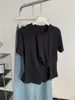 Camiseta Elegante de Color Sólido con Abertura Retorcida para Mujer, Estilo Delgado de Verano, Adelgazante, Versátil, Estilo de Nicho, Top Coreano de Manga Corta, Ins
