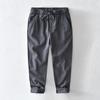 L8223 Pantalones casuales de algodón con cintura elástica y cordón fresco para hombre, pantalones de ramio rectos y sueltos, una generación de cabello