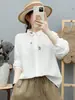 Camisa de manga larga de gasa de algodón de doble capa para mujer, estilo artístico, fresca y delicada, bordada, suave, agradable para la piel, transpirable, top de corte holgado