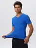 Mallas Deportivas de Running para Hombre de Manga Corta, Cuello en V, Fitness, Nylon de Alta Elasticidad, Absorbentes de Humedad, Secado Rápido, 51248