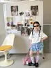 Aimobebi Conjunto de Verano para Niñas Estilo Coreano Dulce Chica Estilo Deportivo Manga Corta Falda de Volantes Color Azul Leche Refrescante