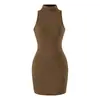 Vestido bodycon sin mangas de cuello alto, puramente seductor y sexy para mujer, adelgazante y favorecedor, en azul, realza el cutis, elegante vestido tipo tank para verano