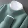 Suéter 100% Lana Pura para Hombre Otoño Invierno Cuello Semi Alto Engrosado Suave y Holgado Jersey Camisa Base Tejida Suéter de Cachemira