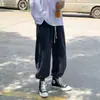 Calça Jeans Preta Masculina estilo Hong Kong Marca Tendência Solta Perna Larga Outono Calça Cargo Tendência Versátil