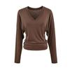 Camiseta Puro Desejo, Relaxada e Sexy, com Decote em V e Mangas Longas para Mulheres 2025 Outono, Solta e Justa, Blusa Top de Tencel com Proteção Solar