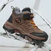 Sapatos de algodão para meninos, tamanho grande, forrados com fleece e espessados, botas de algodão de camada dupla, antiderrapantes, quentes, resistentes ao frio, botas de neve, duráveis com proteção de biqueira de aço