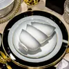 Conjunto de Louça de Porcelana Óssea Jingdezhen Cerâmica Mesa Moderna Acessível Luxo Tigelas e Pratos com Borda Dourada Pratos de Presente para Casa Inauguração Tigelas e Hashis