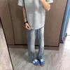 Jeans Lavados con Patrón de Rayos para Hombre, Pantalones de Verano Finos con Estilo, Streetwear Americano, Adelgazantes, Alargan las Piernas, Ligeramente Acampanados