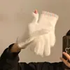 Luvas de Pelúcia com Cinco Dedos para Tela Sensível ao Toque Luvas de Ciclismo Espessas de Lã Quente de Inverno para Estudantes Luvas de Ciclismo com Tela Sensível ao Toque de Pelo de Vison