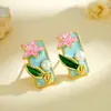 Pendientes Transfronterizos Nuevos Estilo Francés Retro con Perlas Incrustadas y Flor de Goteo de Aceite Pendientes de Flor con Pintura de Esmalte de Lujo Ligero de Gama Alta