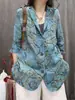 Ropa de Mujer de Algodón y Lino 2026 Verano Nuevo Estilo Estampado Retro Holgado Personalidad Elegante Casual Versátil Traje de Manga Larga