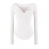 Estilo girl poderosa semi-aberto decote V profundo manga longa camisa base feminina outono novo estiloso versátil justo modelador top rosa